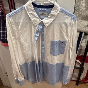 Vineyard Vines White and Blue Collar Button Down Shirt